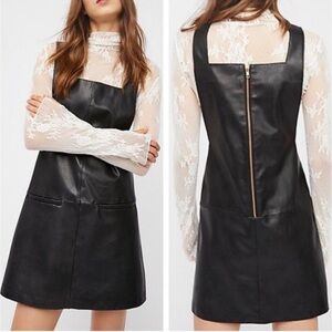Free People Women’s Vegan Faux Leather Black Zipper Mini Dress Size S